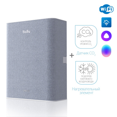 Приточный очиститель воздуха Ballu ONEAIR ASP-100 серый с датчиком CO2 и нагревательным элементом