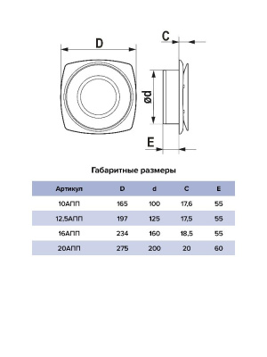 Анемостат АПП фланец D200 регулируемый D275 пластик ERA